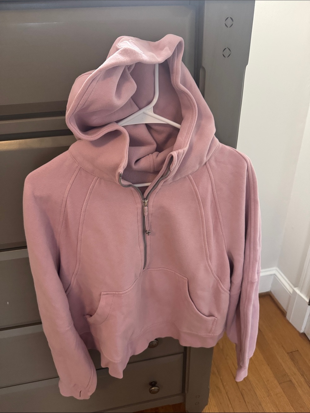 Scuba Cropped Pullover Half-Zip Hoodie in Dusty Rose
